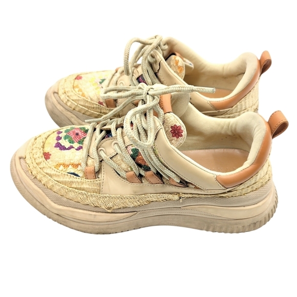 Farm Rio Crochet Bloom Print Platform Sneakers Women 9 Chunky Straw Canvas Boho‎ - Picture 1 of 15